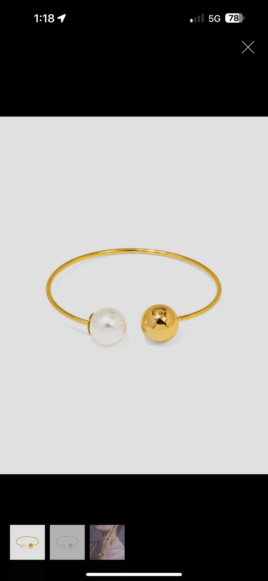 Pearl & Gold Bead Bangle Bracelet