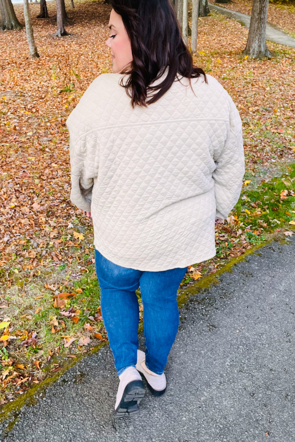 Taupe Quilted Knit Button Down Shacket