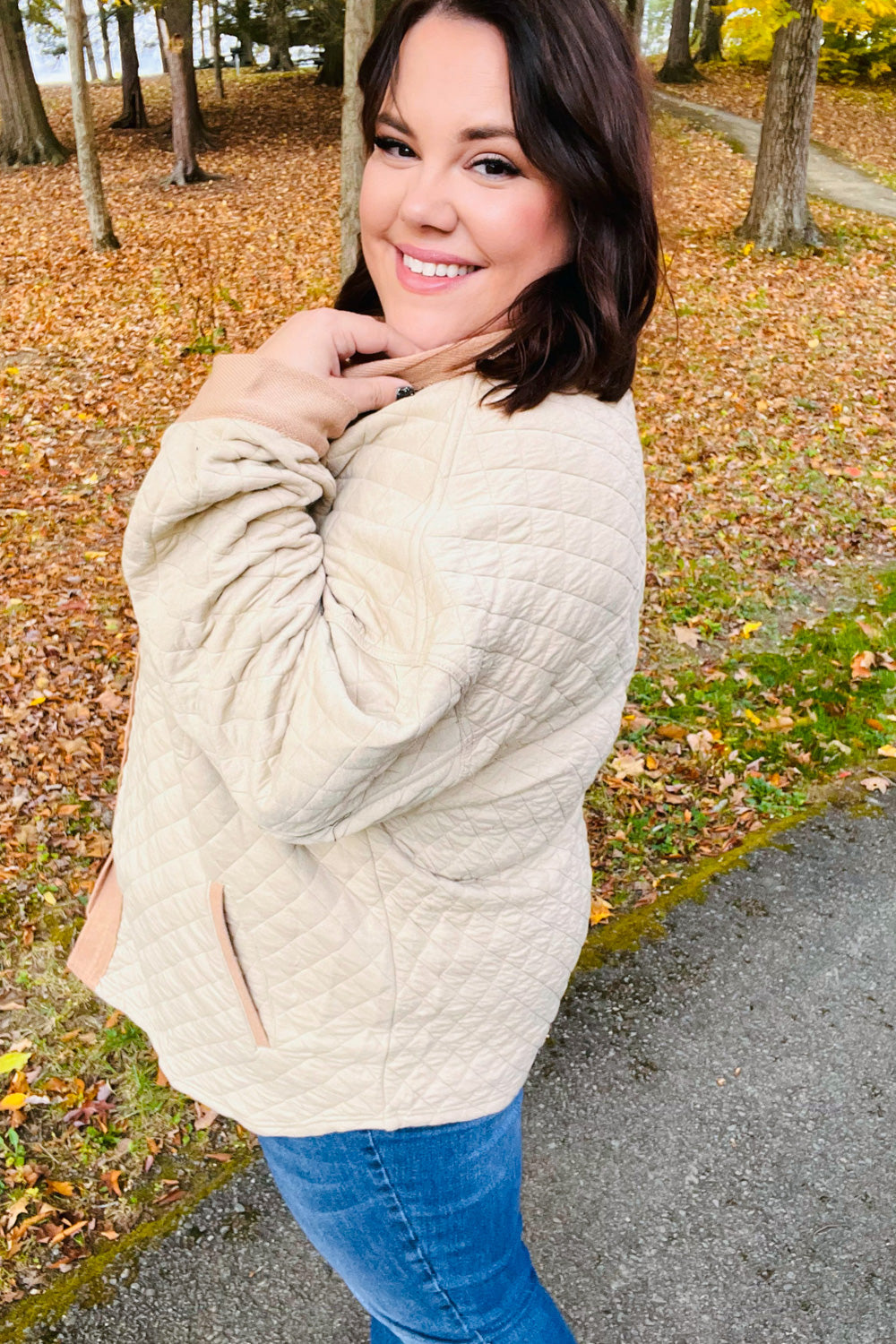 Taupe Quilted Knit Button Down Shacket