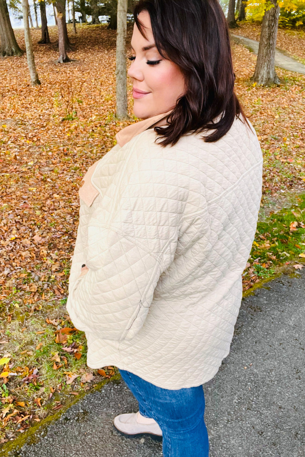 Taupe Quilted Knit Button Down Shacket