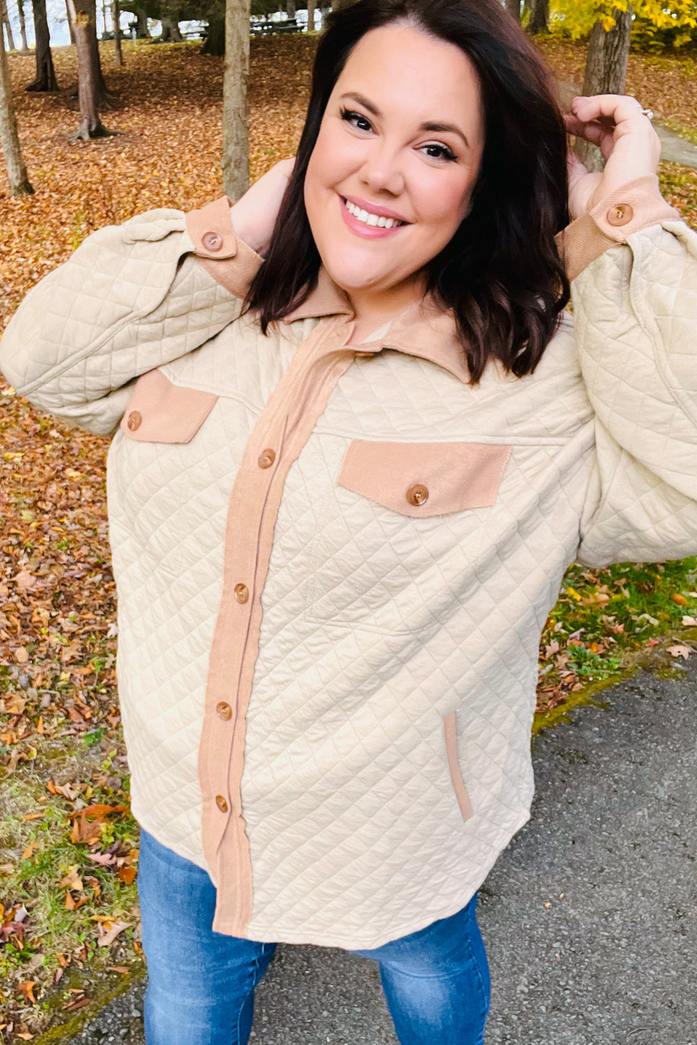 Taupe Quilted Knit Button Down Shacket