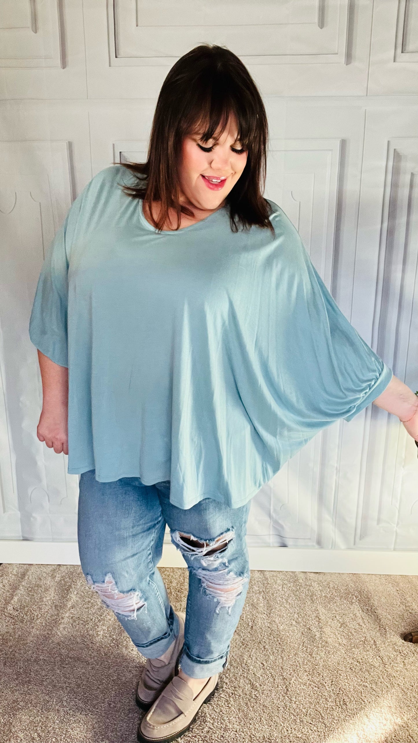 Call On Me Aqua Dolman Knit Top