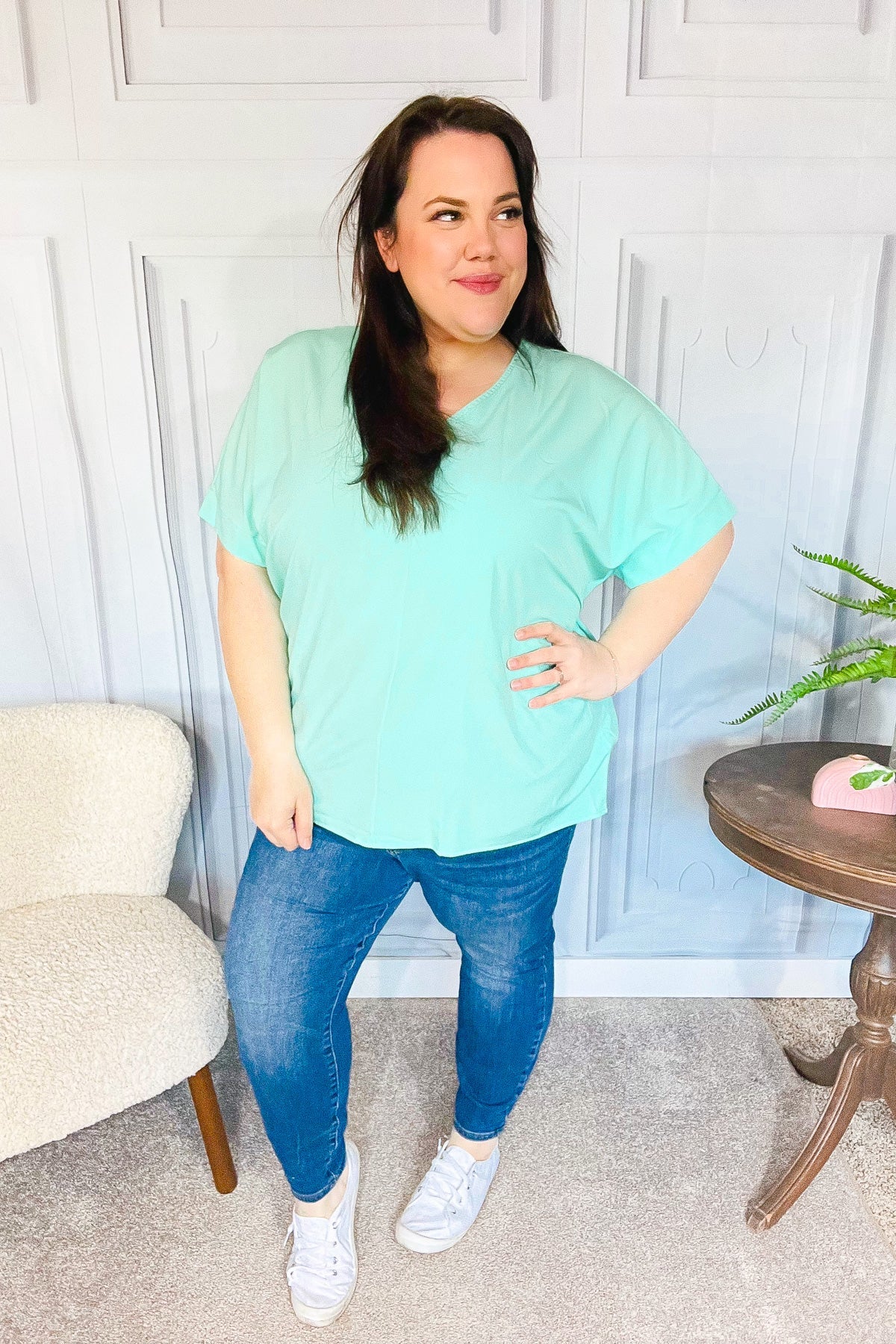 Weekend Mint  V Neck Top