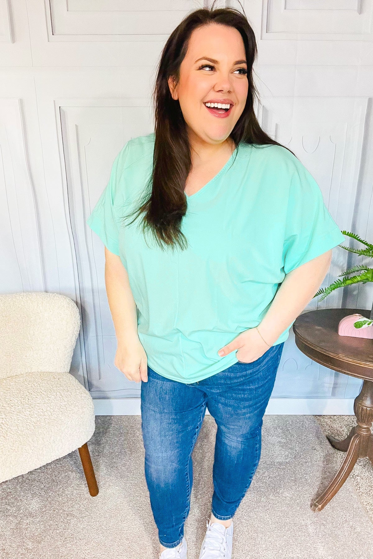 Weekend Mint  V Neck Top