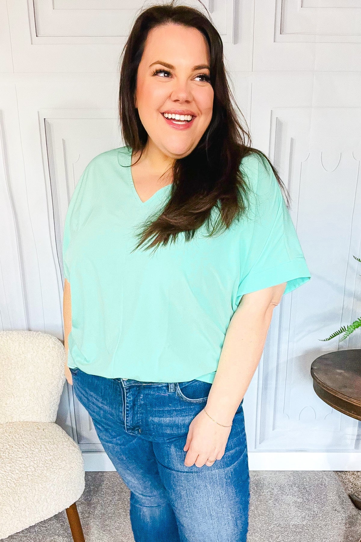 Weekend Mint  V Neck Top