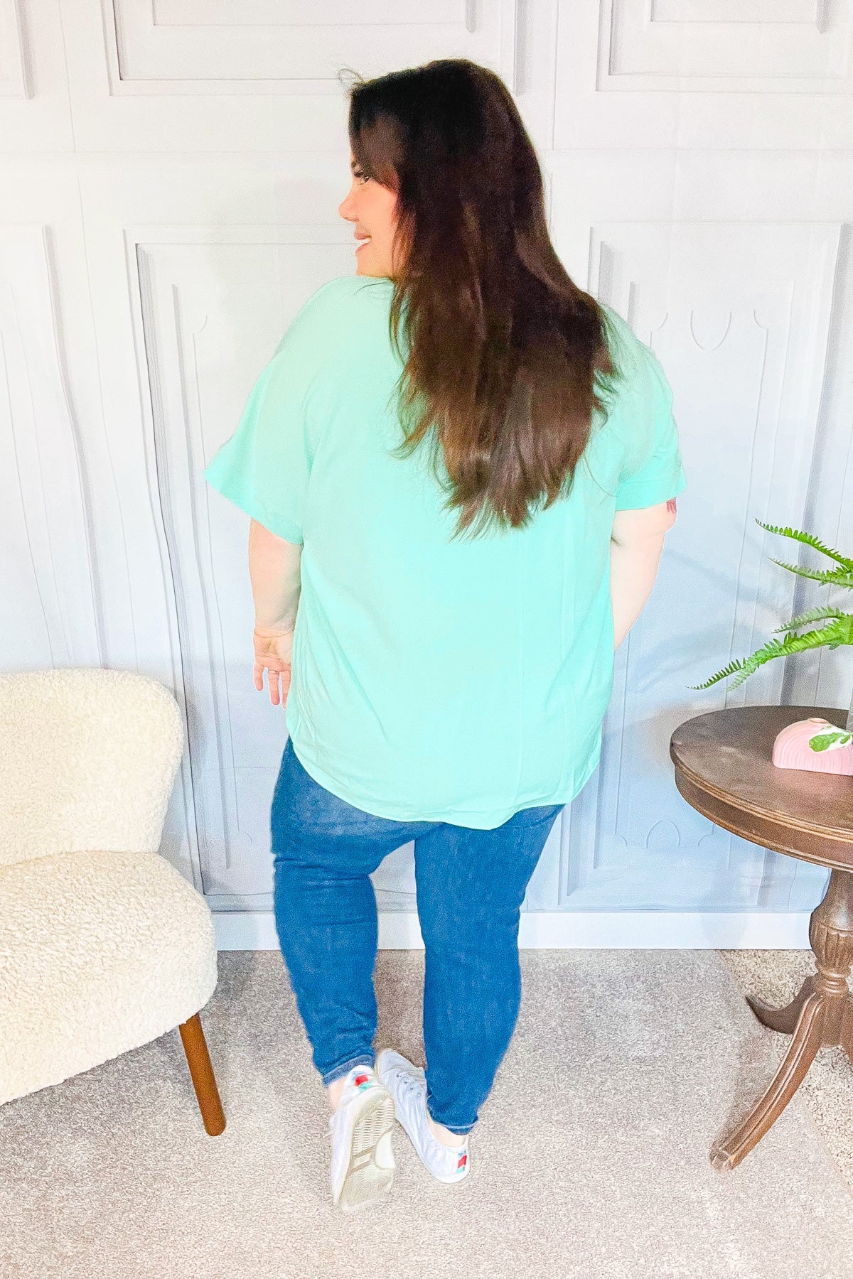 Weekend Mint  V Neck Top