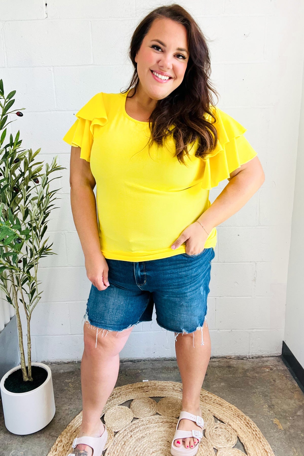 Yellow Double Ruffle Sleeve Top