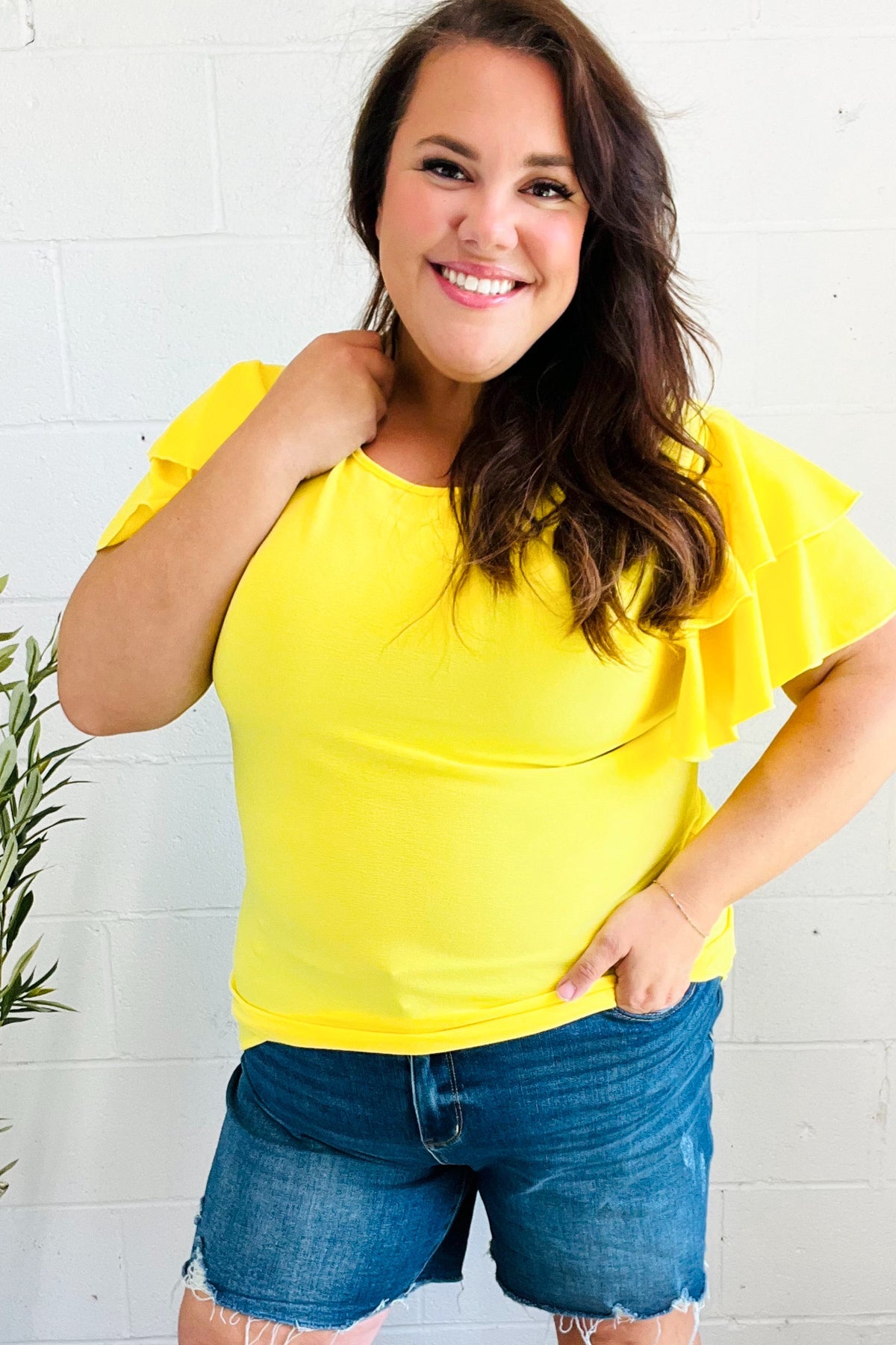 Yellow Double Ruffle Sleeve Top