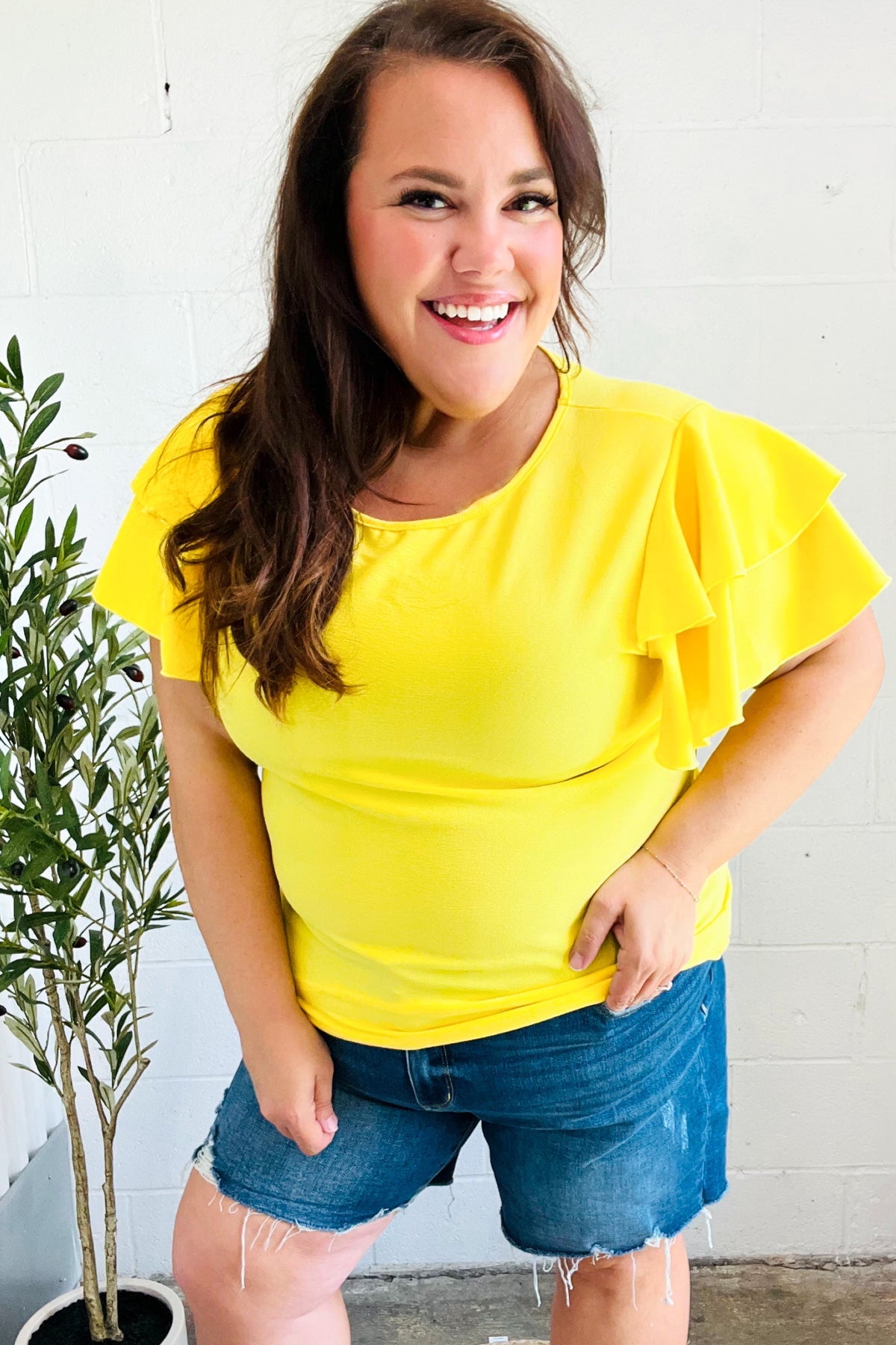 Yellow Double Ruffle Sleeve Top