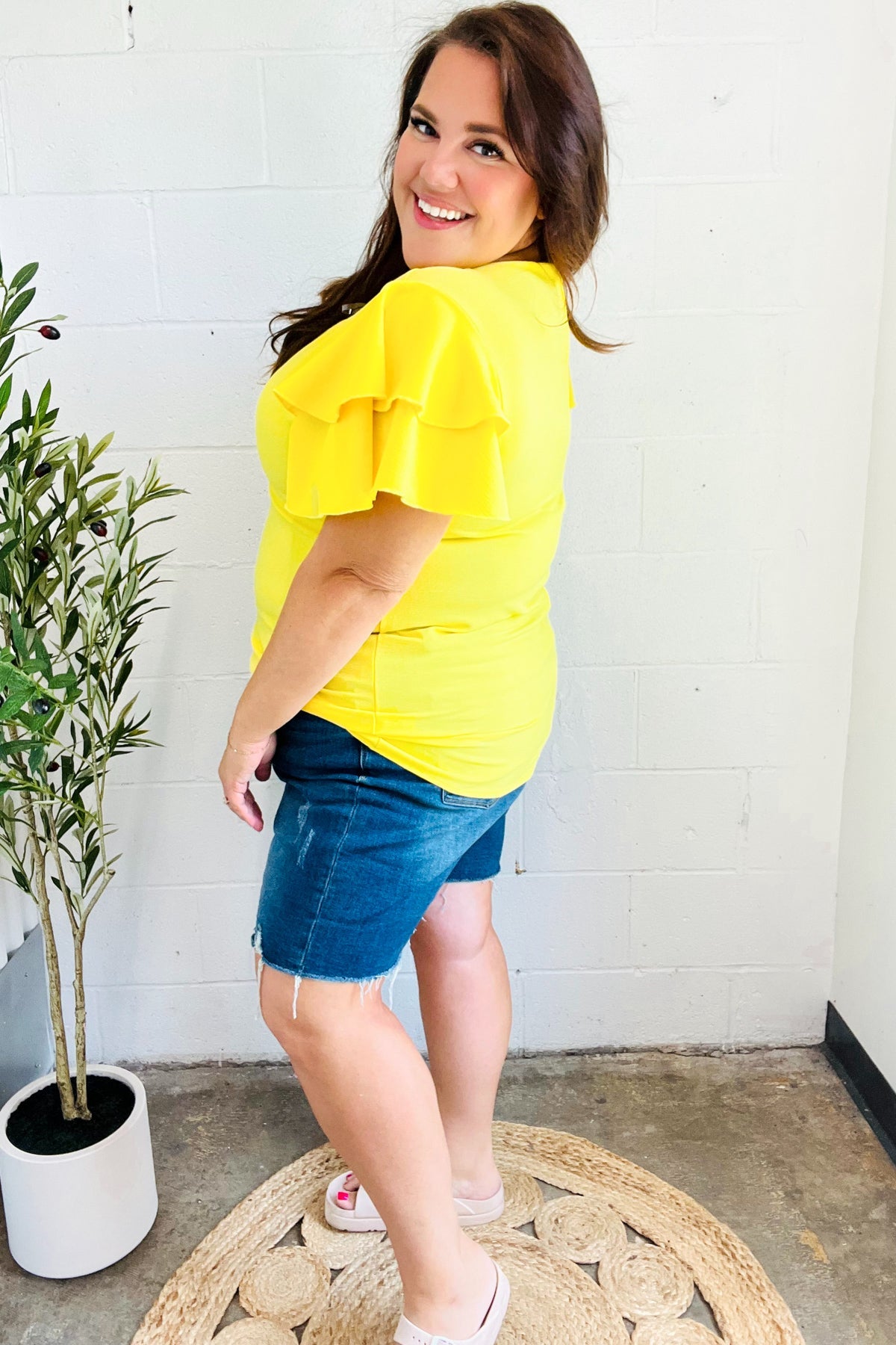 Yellow Double Ruffle Sleeve Top