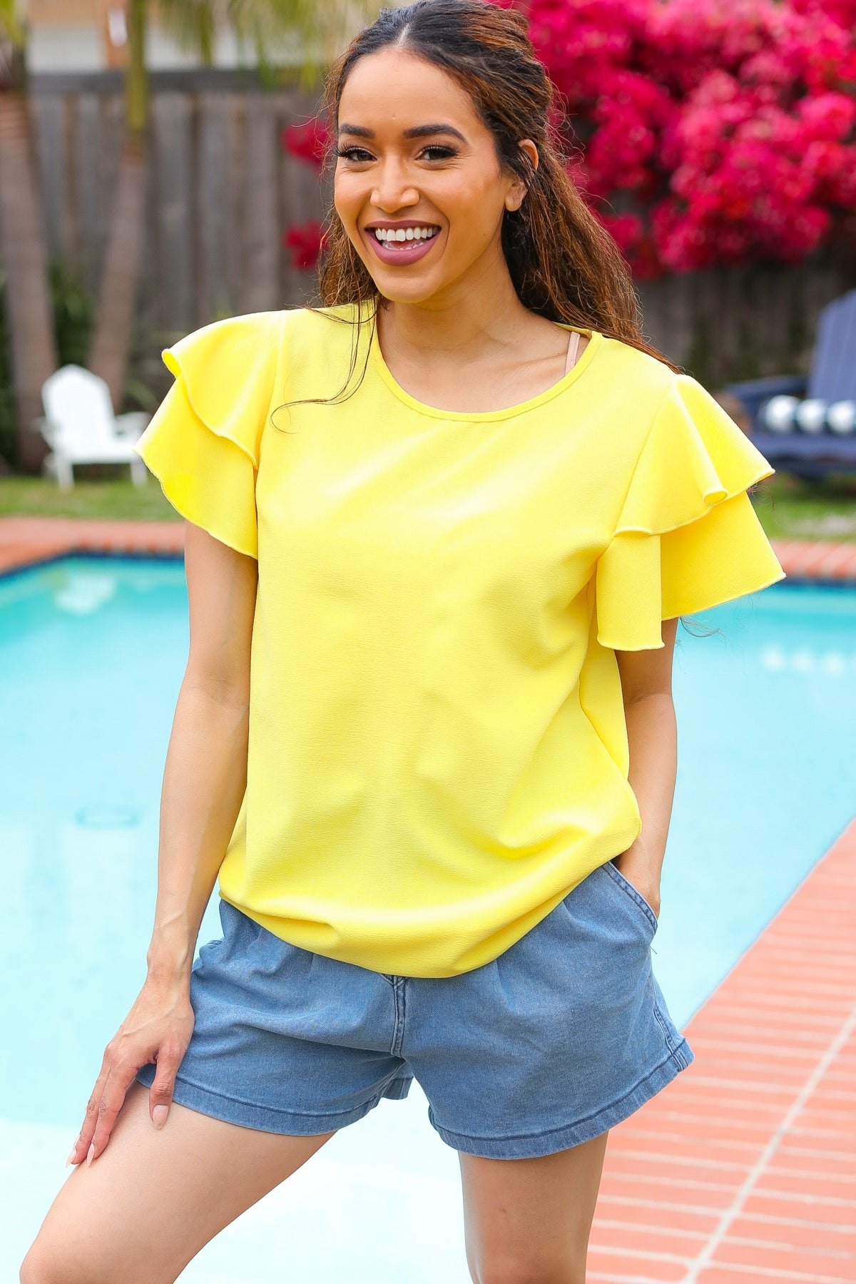 Yellow Double Ruffle Sleeve Top