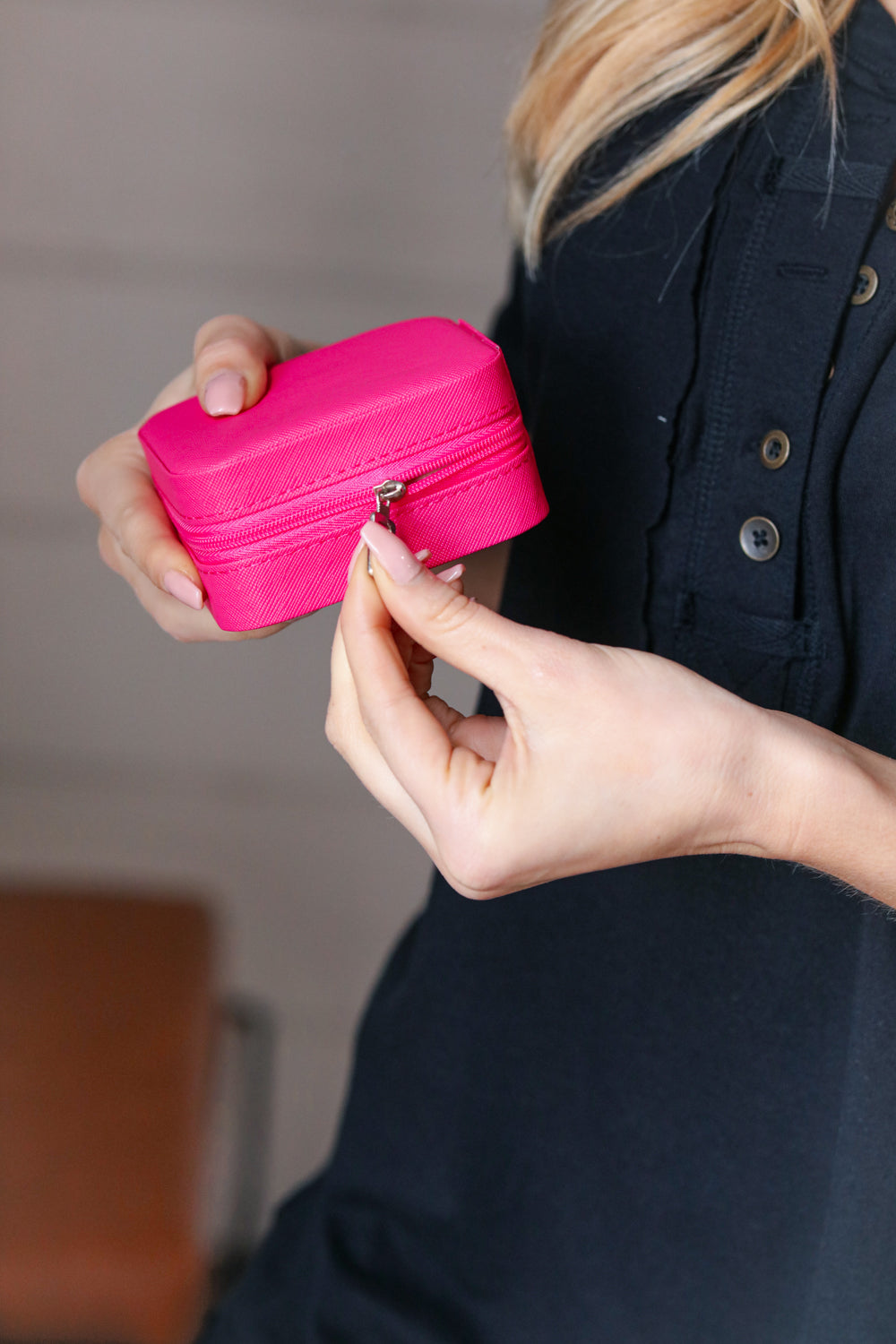 Pink Vegan Zipper Clutch Travel Jewelry Box