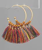 Multi Color Wood Ball Fringe Earring