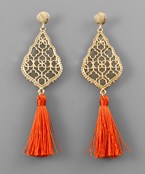 Orange Filigree Tassel Earring