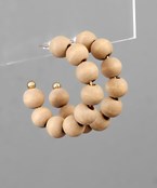 Beige Wood Ball Hoop Earring