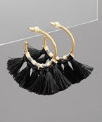 Black Multi Tassel Open Hoop Earring