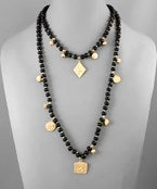 Black Coin & Wood Layered Necklace