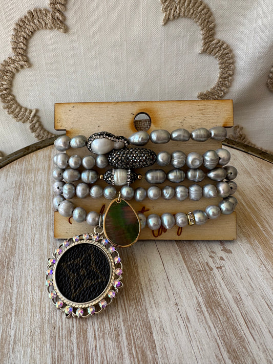 5 Strand Upcycled Bracelet-Pearl